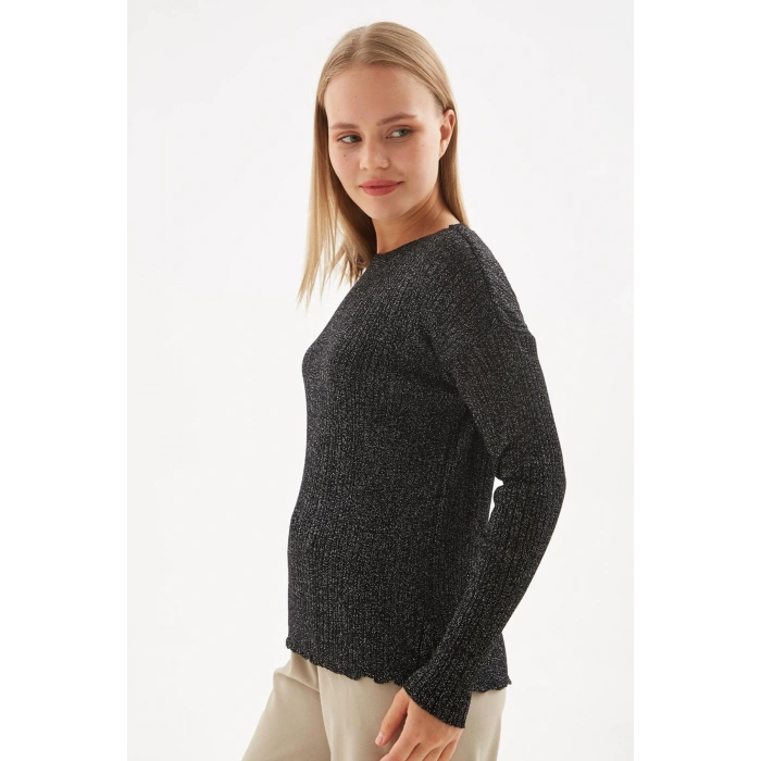 Simli Triko Bluz Siyah