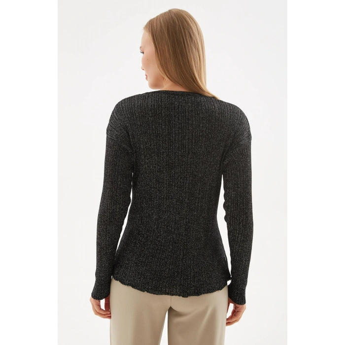 Simli Triko Bluz Siyah