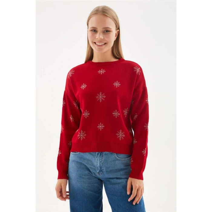 Desenli Kazak Kırmızı