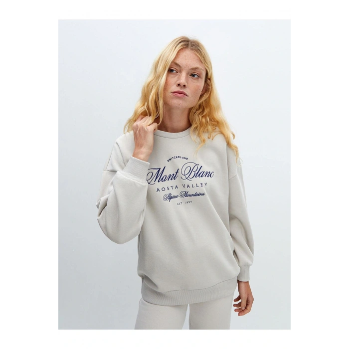 LCW Vision  Bisiklet Yaka Baskılı Oversize Kadın Kalın Sweatshirt