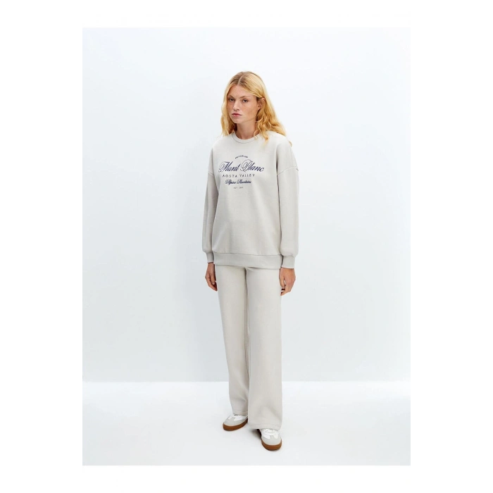 LCW Vision  Bisiklet Yaka Baskılı Oversize Kadın Kalın Sweatshirt