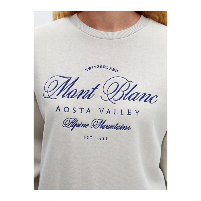 LCW Vision  Bisiklet Yaka Baskılı Oversize Kadın Kalın Sweatshirt