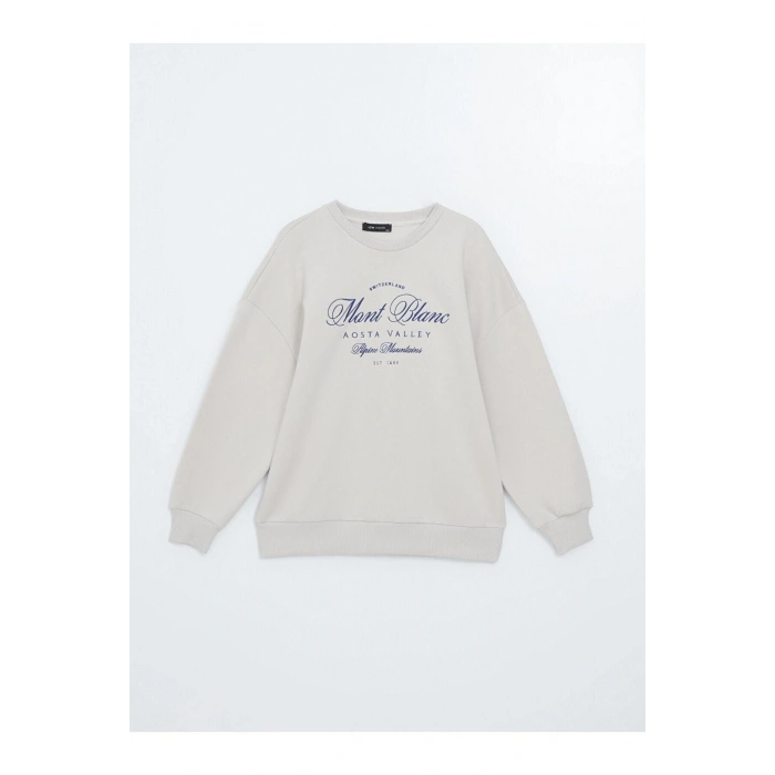 LCW Vision  Bisiklet Yaka Baskılı Oversize Kadın Kalın Sweatshirt