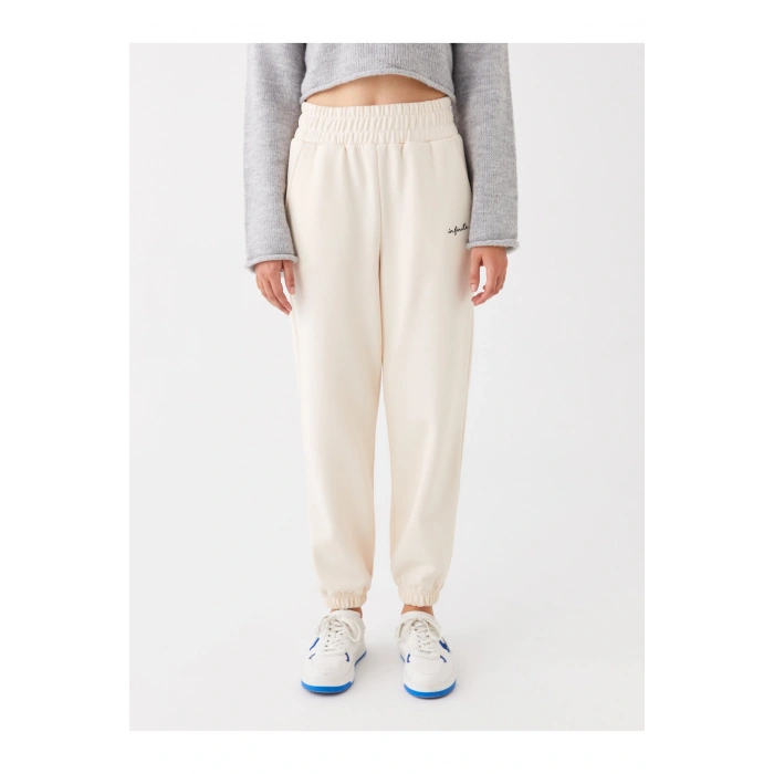Beli Lastikli Nakışlı Kadın Jogger Eşofman Altı