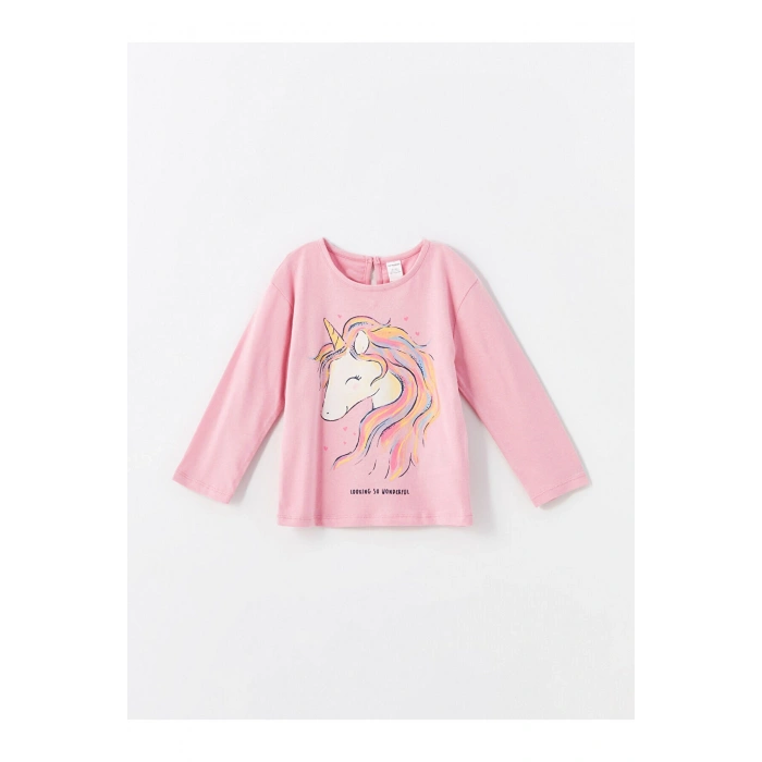 Bisiklet Yaka Uzun Kollu Baskılı Kız Bebek Tişört