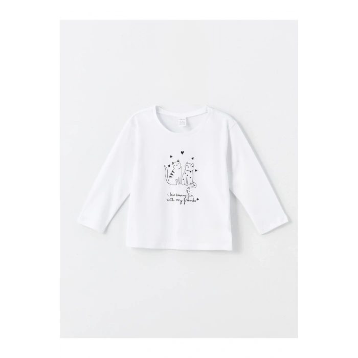 Bisiklet Yaka Uzun Kollu Baskılı Kız Bebek Tişört