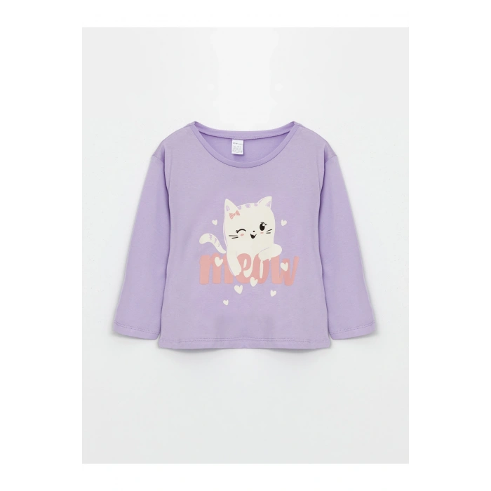 Bisiklet Yaka Uzun Kollu Baskılı Kız Bebek Tişört