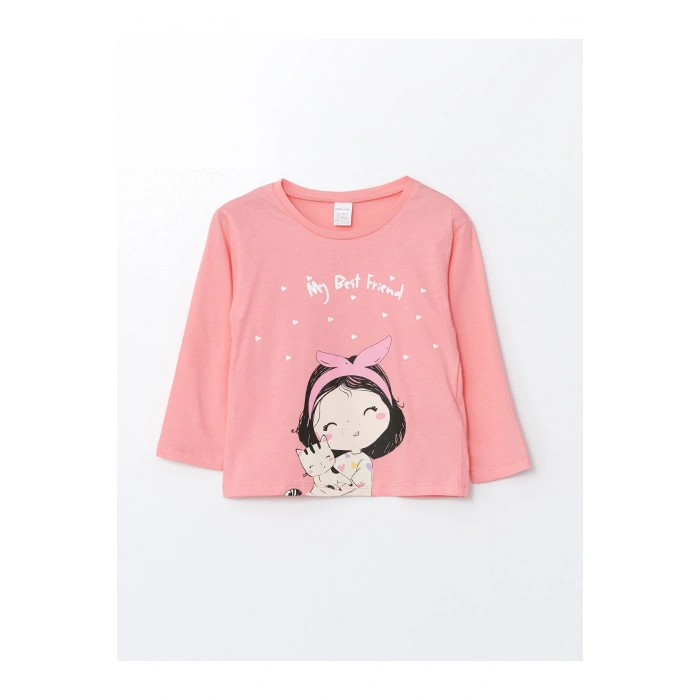 Bisiklet Yaka Uzun Kollu Baskılı Kız Bebek Tişört