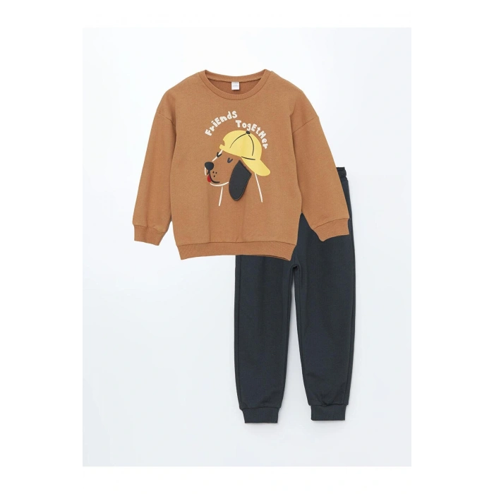 LCW Kids Bisiklet Yaka Uzun Kollu Baskılı Erkek Bebek Sweatshirt ve Eşofman Alt 2li Takım