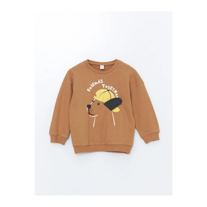 LCW Kids Bisiklet Yaka Uzun Kollu Baskılı Erkek Bebek Sweatshirt ve Eşofman Alt 2li Takım