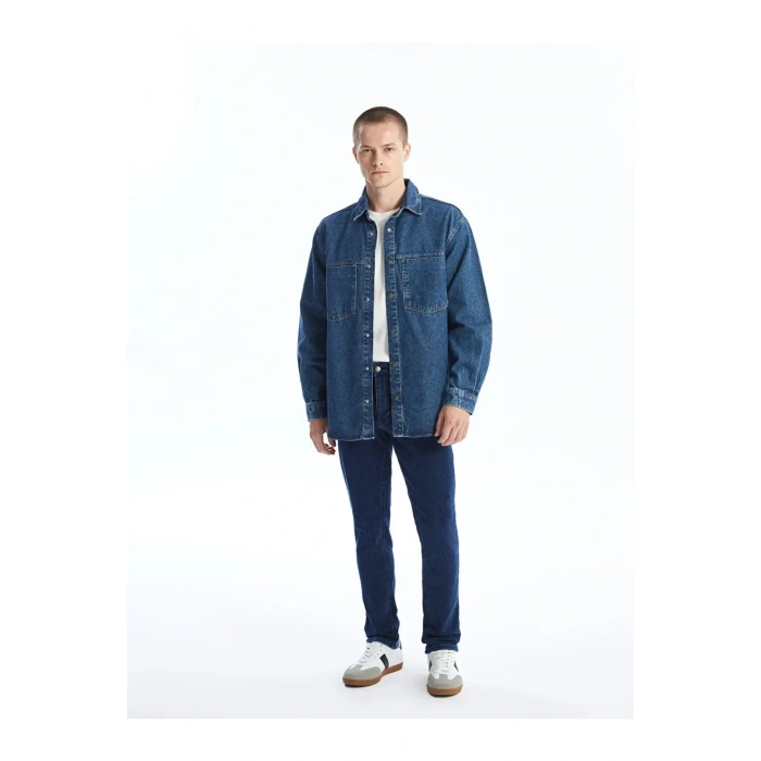 LCW Jeans Orta İndigo Rodeo Regular Fit Uzun Kollu Erkek Jean Gömlek