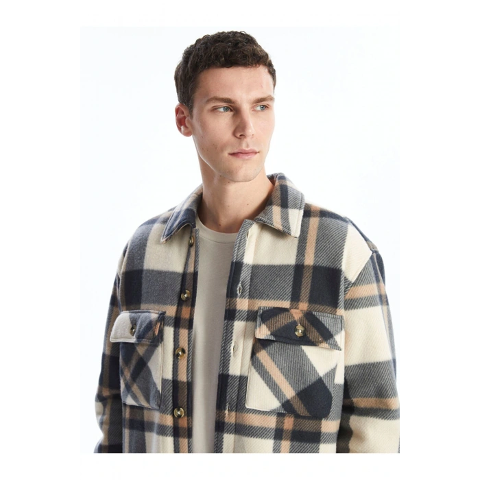 Rahat Kalıp Uzun Kollu Ekose Erkek Gömlek Ceket