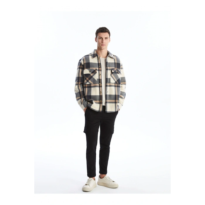 Rahat Kalıp Uzun Kollu Ekose Erkek Gömlek Ceket