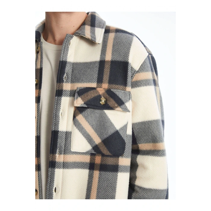 Rahat Kalıp Uzun Kollu Ekose Erkek Gömlek Ceket