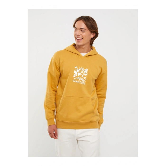 Oversize Kapüşonlu Uzun Kollu Baskılı Erkek Sweatshirt