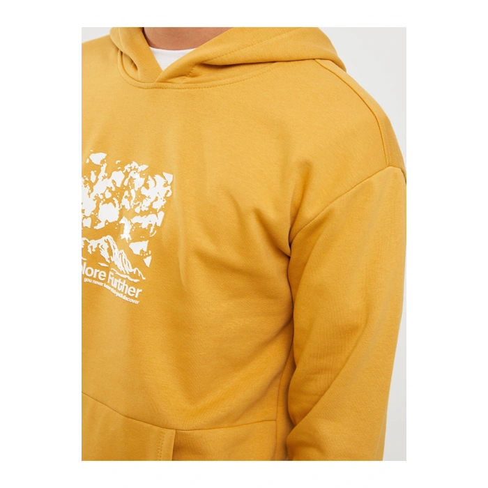 Oversize Kapüşonlu Uzun Kollu Baskılı Erkek Sweatshirt