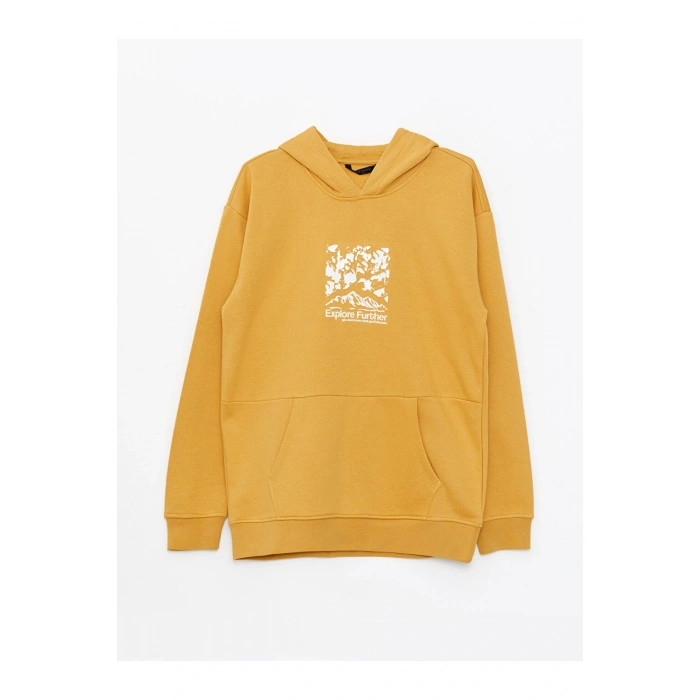 Oversize Kapüşonlu Uzun Kollu Baskılı Erkek Sweatshirt