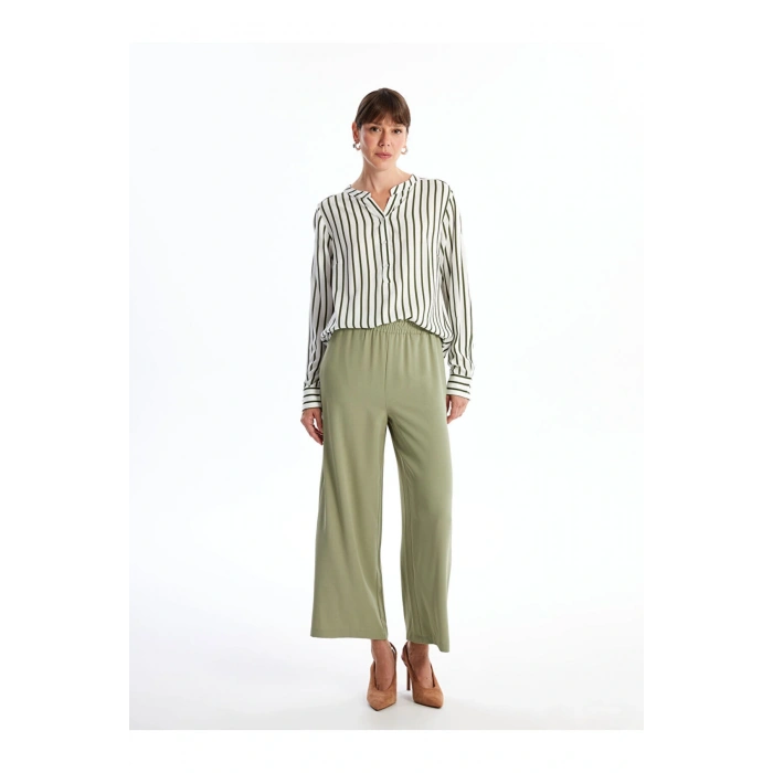 Kaçık Yaka Çizgili Uzun Kollu Kadın Bluz