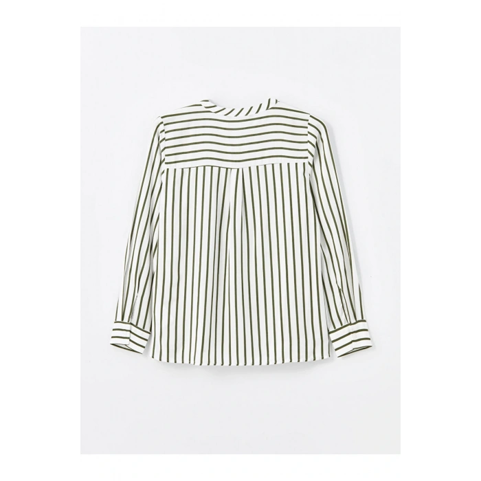 Kaçık Yaka Çizgili Uzun Kollu Kadın Bluz