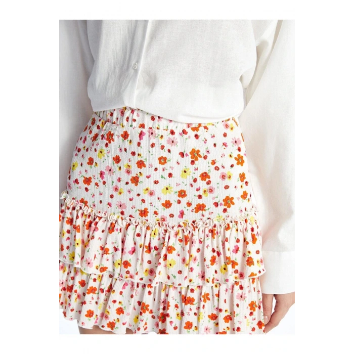 XSIDE Beli Lastikli Çiçekli Kadın Etek