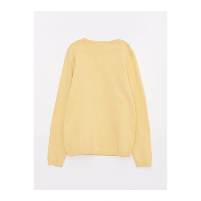 LCW Kids Sarı Bisiklet Yaka Baskılı Çift Yönlü Payetli Uzun Kollu Kız Çocuk Triko Kazak