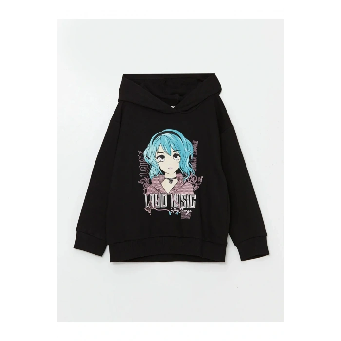 LCW Kids Kapüşonlu Baskılı Kız Çocuk Sweatshirt (W4)