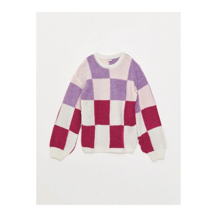 Lcw Kids Bisiklet Yaka Ekose Uzun Kollu Kız Çocuk Triko Kazak