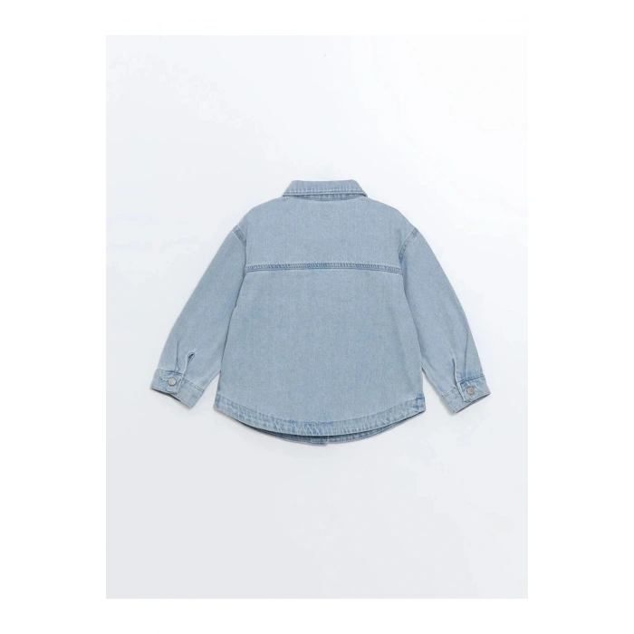LCW baby Açık Mavi Rodeo Gömlek Yaka Nakışlı Kız Bebek Jean Ceket