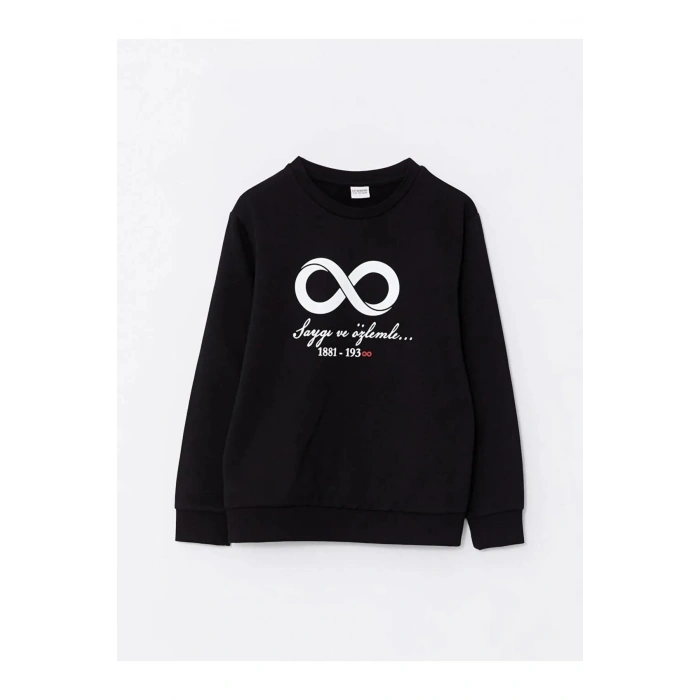 LCW Kids Siyah Bisiklet Yaka Baskılı Uzun Kollu Erkek Çocuk Sweatshirt