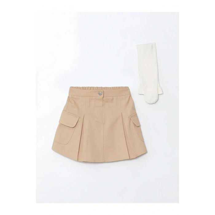 LCW baby Bej Beli Lastikli Kız Bebek Etek ve Külotlu Çorap 2li Takım