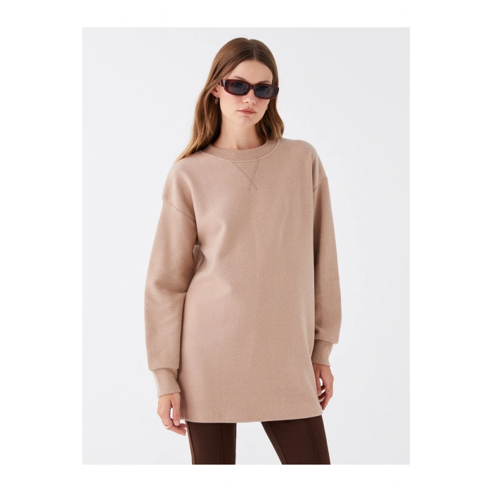 Bisiklet Yaka Düz Uzun Kollu Kadın Tunik