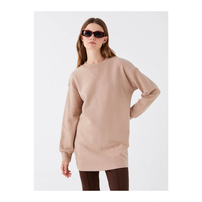 Bisiklet Yaka Düz Uzun Kollu Kadın Tunik