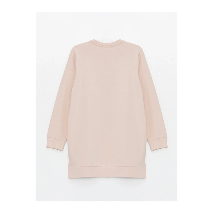 Pembe Bisiklet Yaka Düz Uzun Kollu Kadın Sweatshirt Tunik