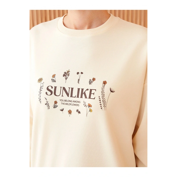 Bisiklet Yaka Baskılı Uzun Kollu Kadın Tunik