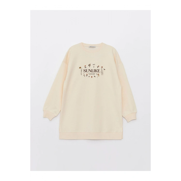 Bisiklet Yaka Baskılı Uzun Kollu Kadın Tunik