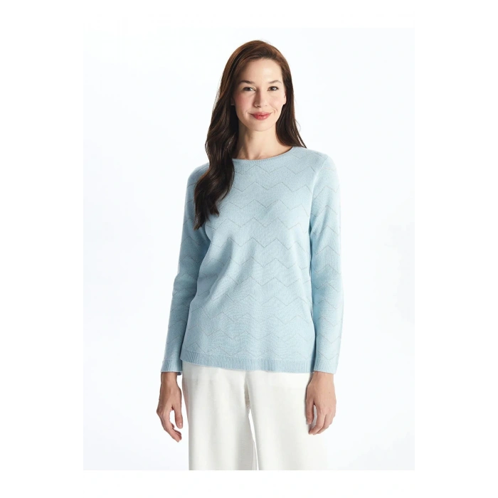 Grace Koyu Mor Bisiklet Yaka Desenli Kadın Triko Kazak