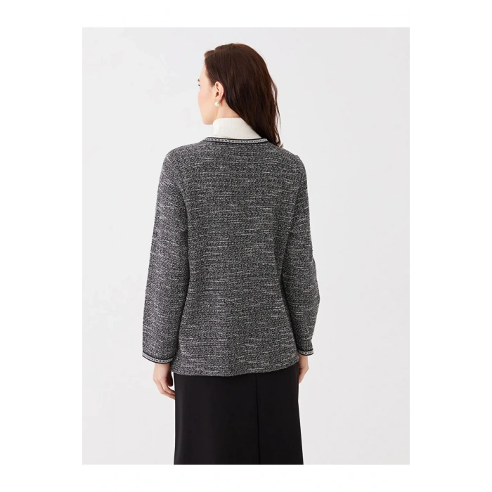 LCW Grace Bisiklet Yaka Desenli Uzun Kollu Kadın Hırka