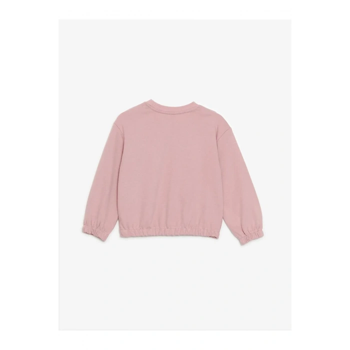 LCW Kids Pembe Bisiklet Yaka Baskılı Uzun Kollu Kız Çocuk Sweatshirt