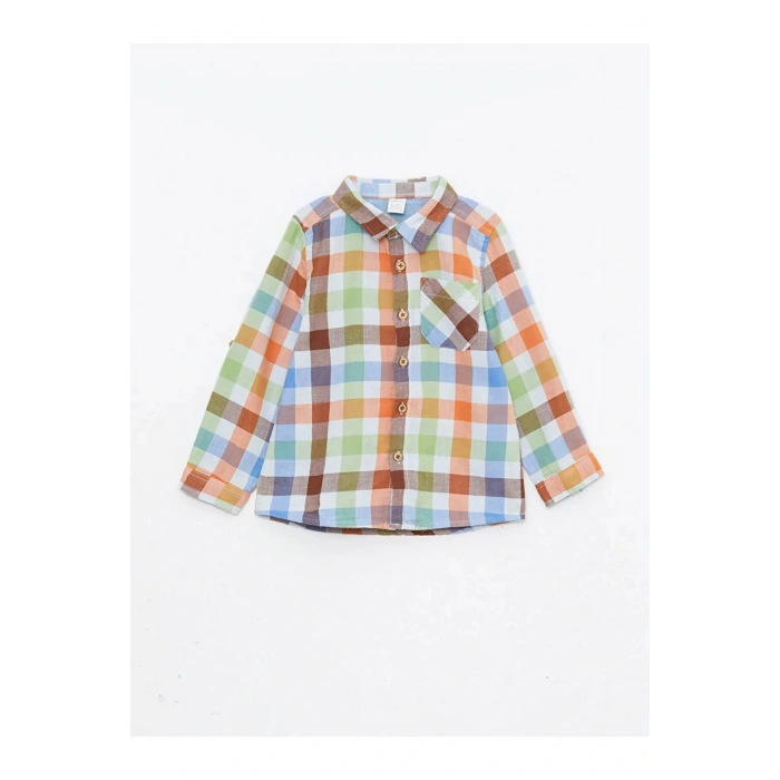 LCW baby Yeşil Uzun Kollu Ekose Desenli Pamuklu Erkek Bebek Gömlek