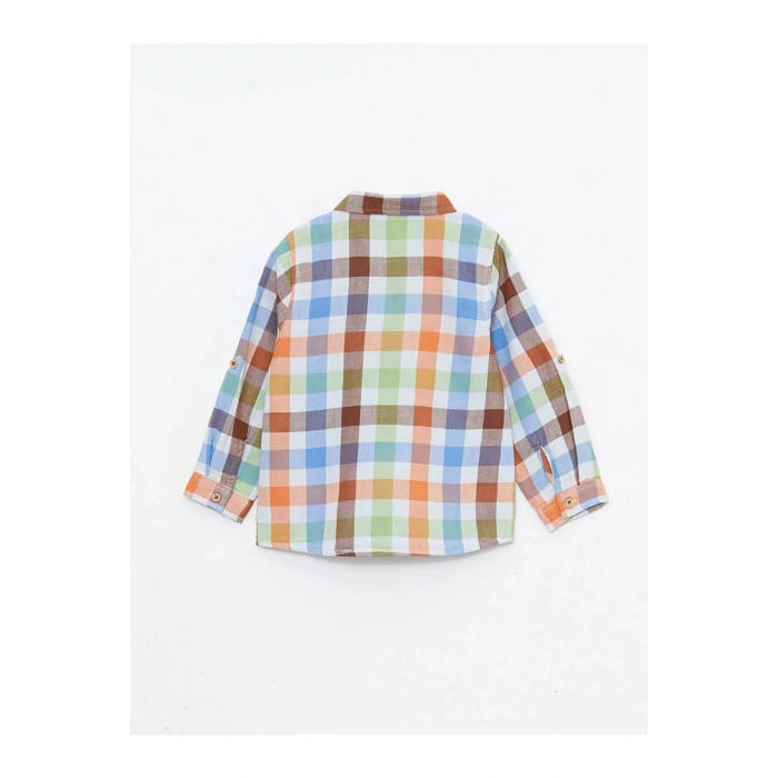 LCW baby Yeşil Uzun Kollu Ekose Desenli Pamuklu Erkek Bebek Gömlek