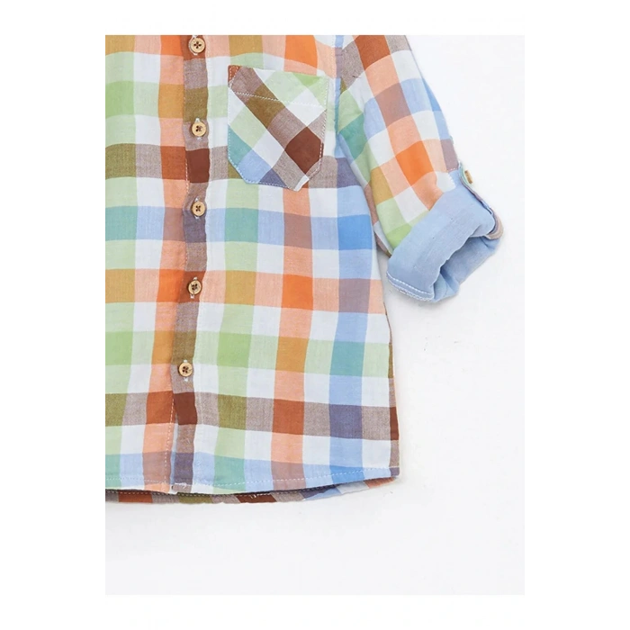 LCW baby Yeşil Uzun Kollu Ekose Desenli Pamuklu Erkek Bebek Gömlek