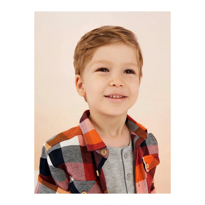 LCW baby Turuncu Uzun Kollu Ekose Desenli Gabardin Erkek Bebek Gömlek