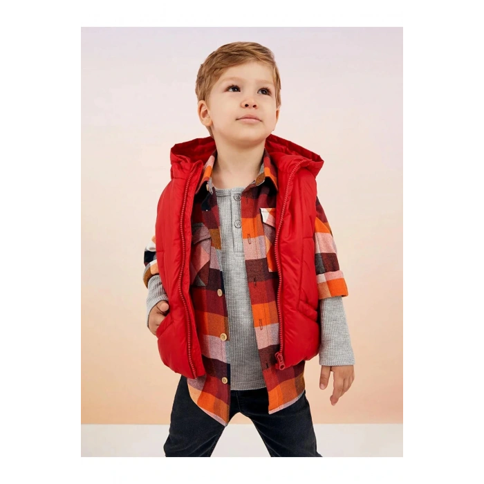 LCW baby Turuncu Uzun Kollu Ekose Desenli Gabardin Erkek Bebek Gömlek