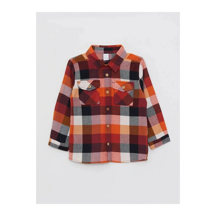 LCW baby Turuncu Uzun Kollu Ekose Desenli Gabardin Erkek Bebek Gömlek