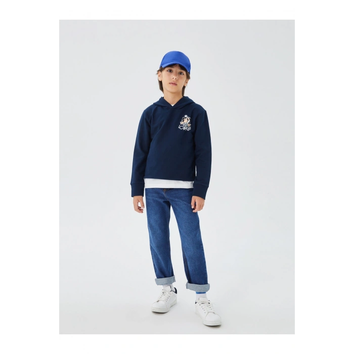 Nostaljik Maymun Baskılı Uzun Kollu Erkek Çocuk Hoodie