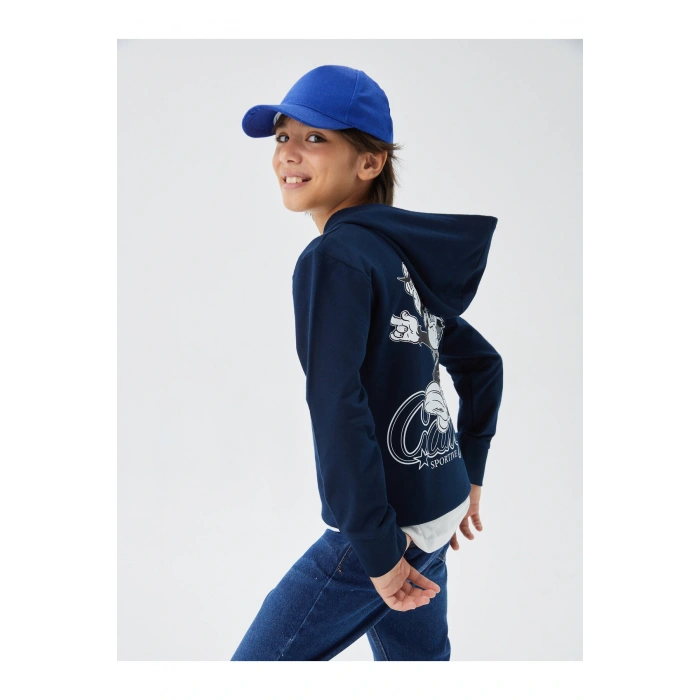 Nostaljik Maymun Baskılı Uzun Kollu Erkek Çocuk Hoodie