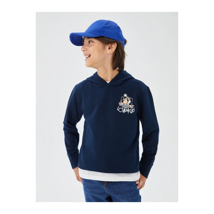 Nostaljik Maymun Baskılı Uzun Kollu Erkek Çocuk Hoodie