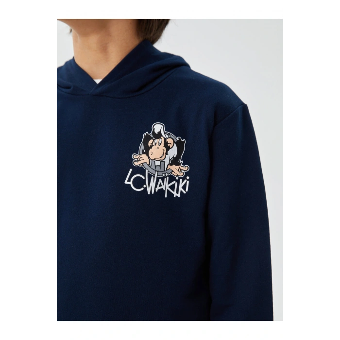 Nostaljik Maymun Baskılı Uzun Kollu Erkek Çocuk Hoodie