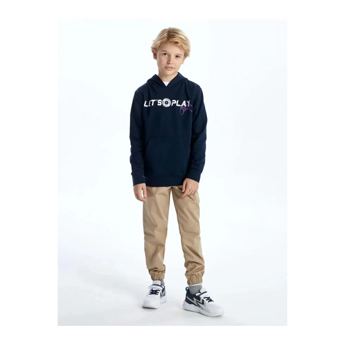 LCW Kids Lacivert Baskılı Uzun Kollu Erkek Çocuk Hoodie