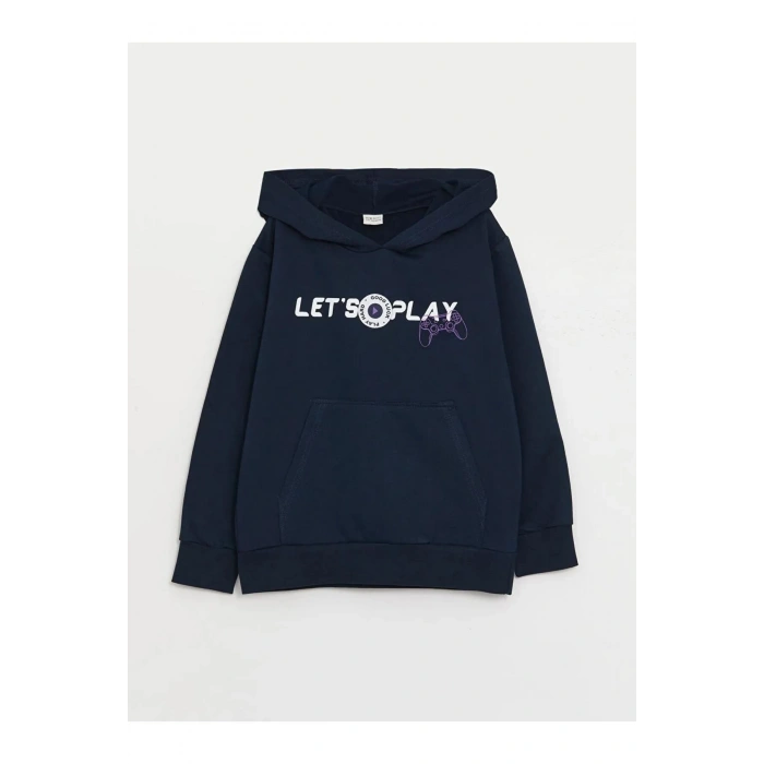 LCW Kids Lacivert Baskılı Uzun Kollu Erkek Çocuk Hoodie